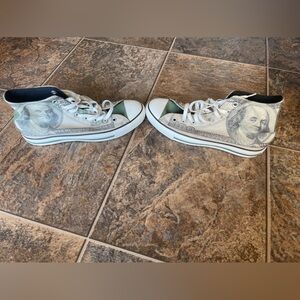 Converse All Star 100 Dollar Bill Benjamin Franklin Sneakers- Green, M8/W10